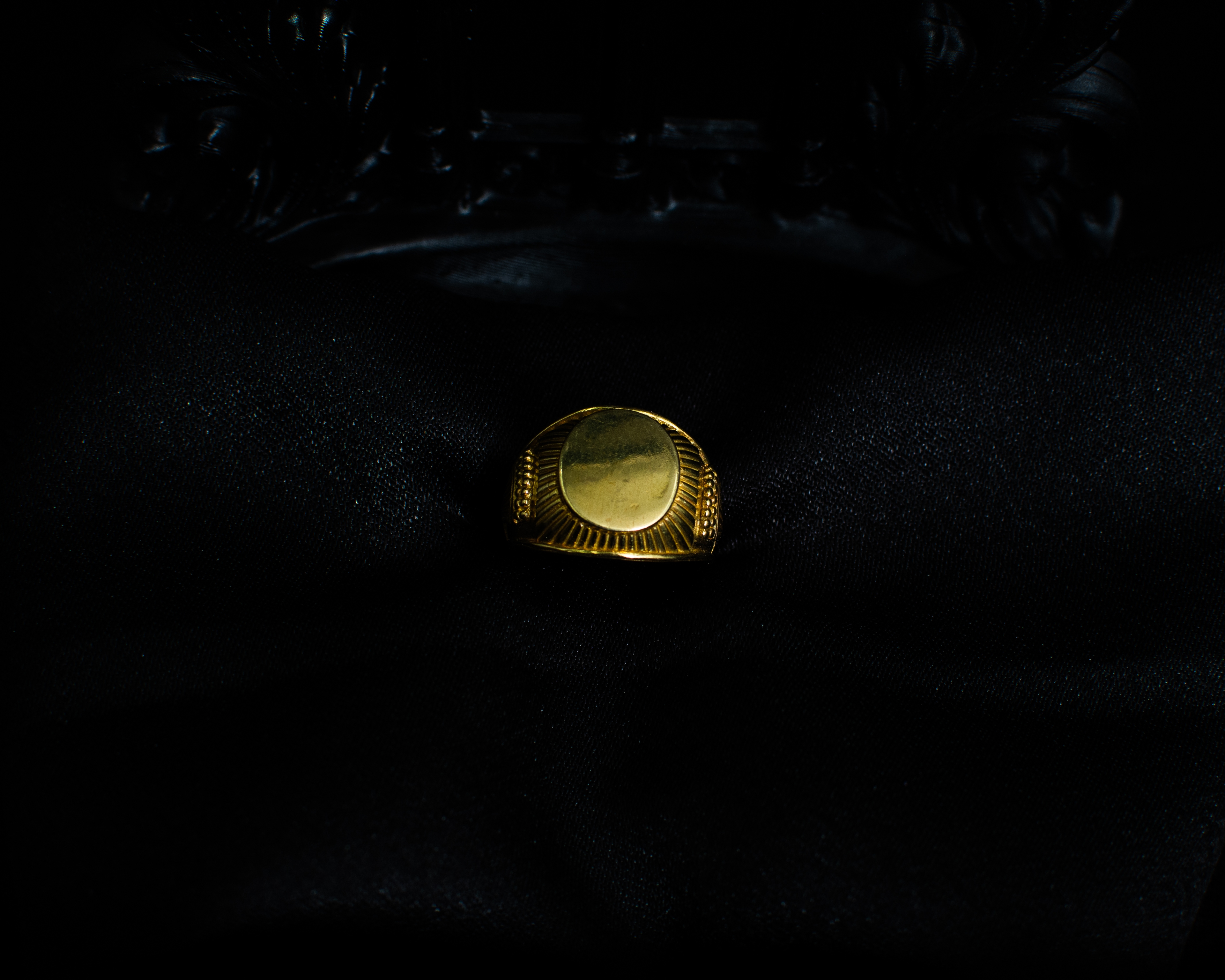 Gold Signet Ring 2 main view on black satin