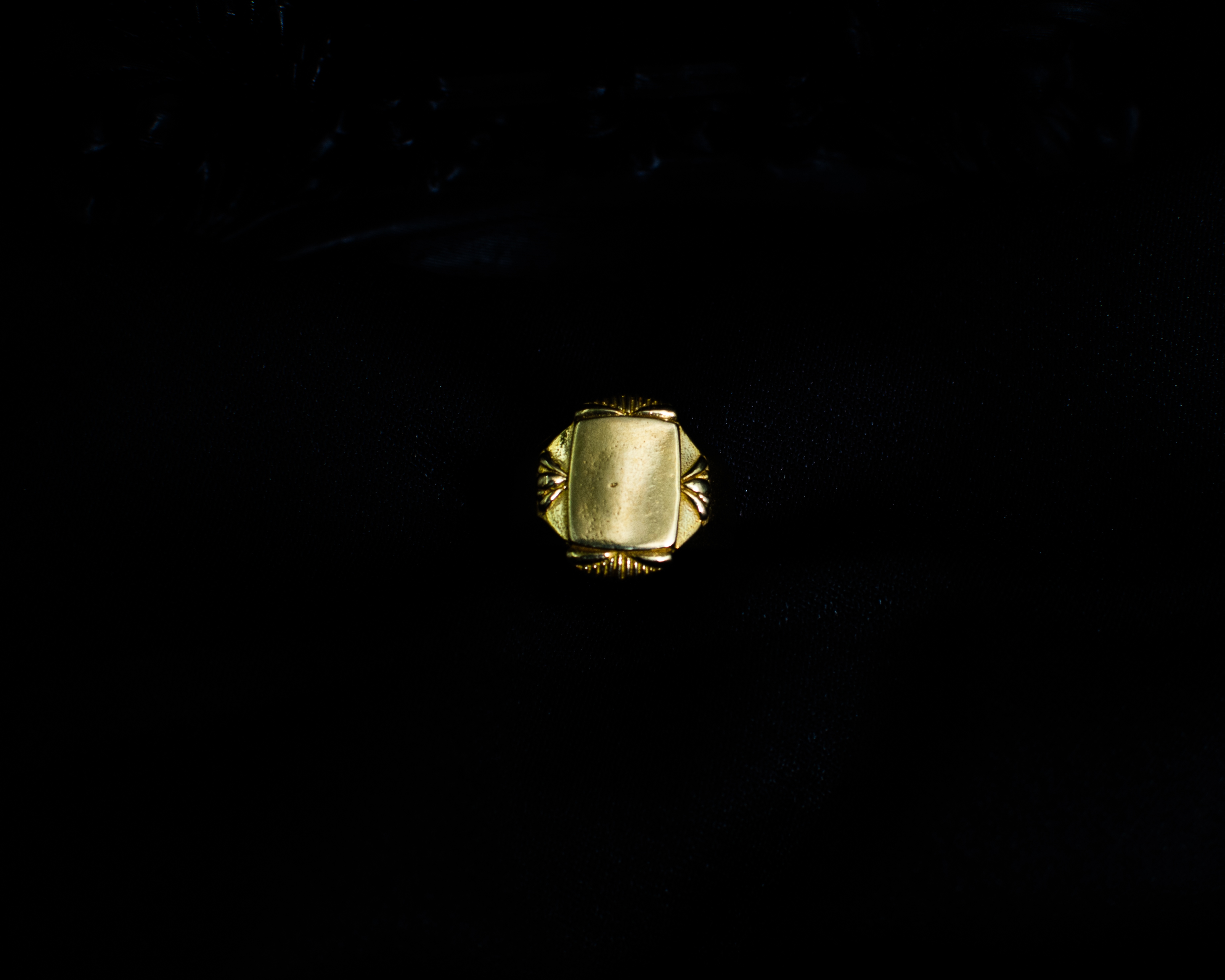 Gold Signet Ring 4 main view on black satin