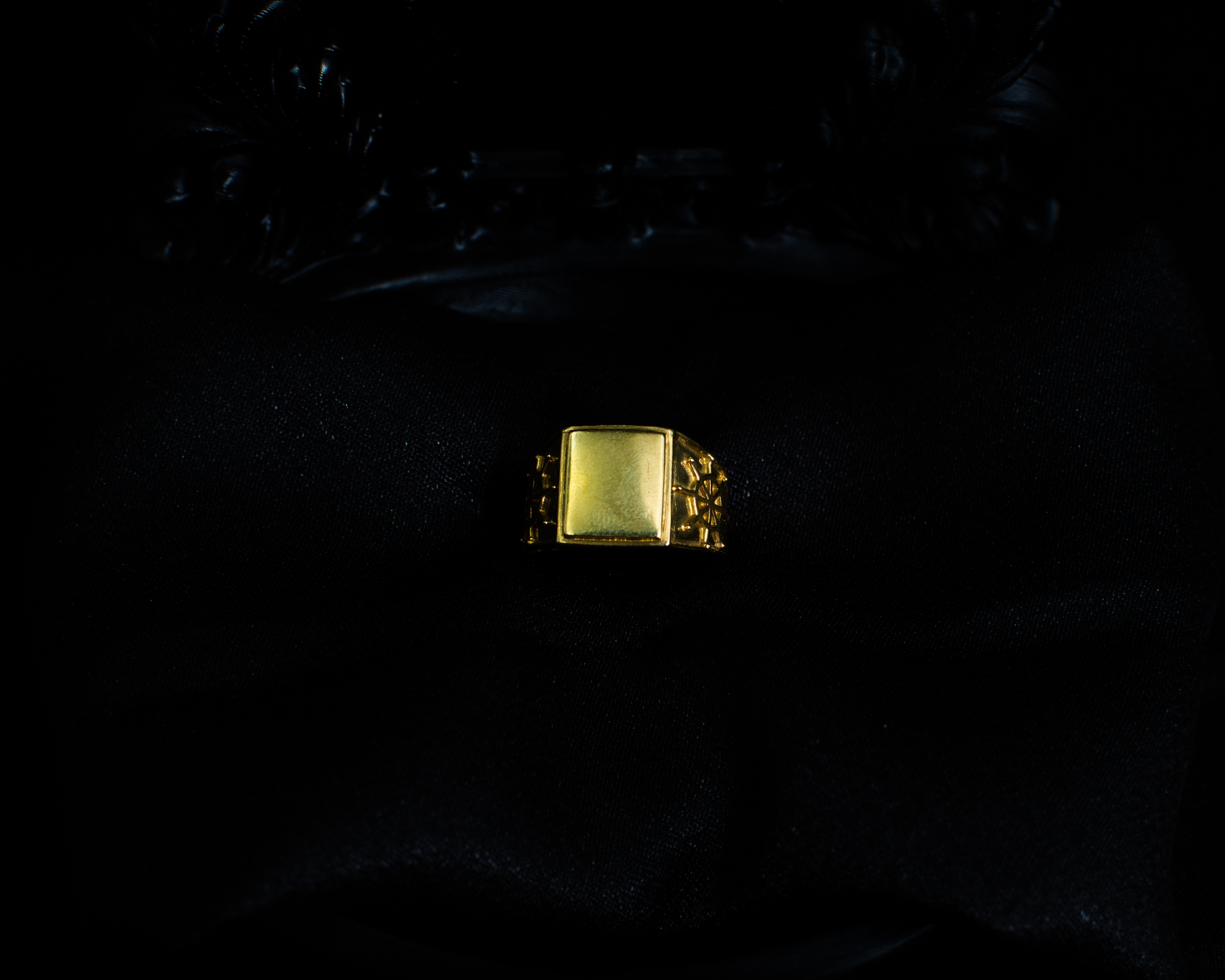 Gold Signet Ring 5 main view on black satin