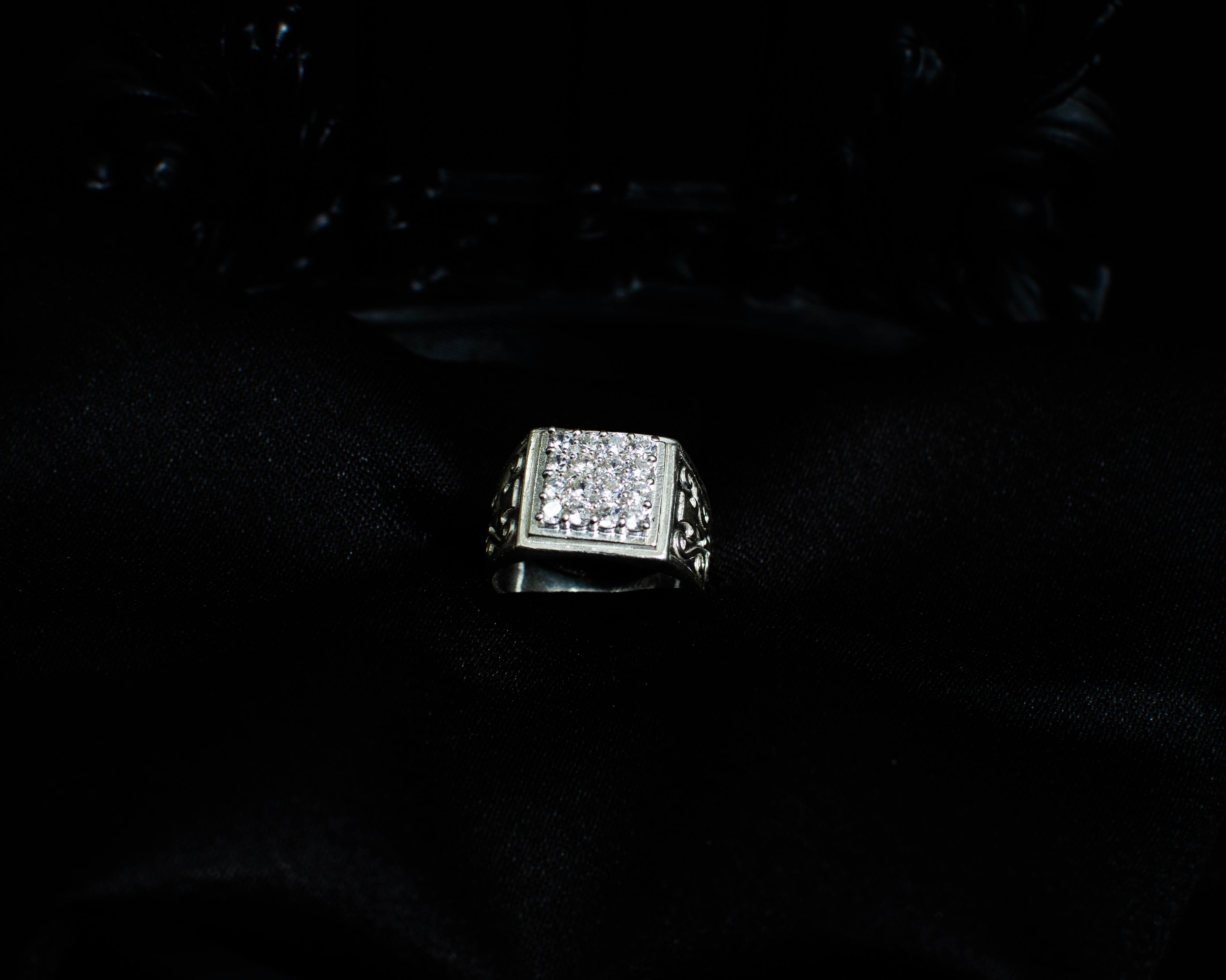 Ring 4 view 2 on black satin