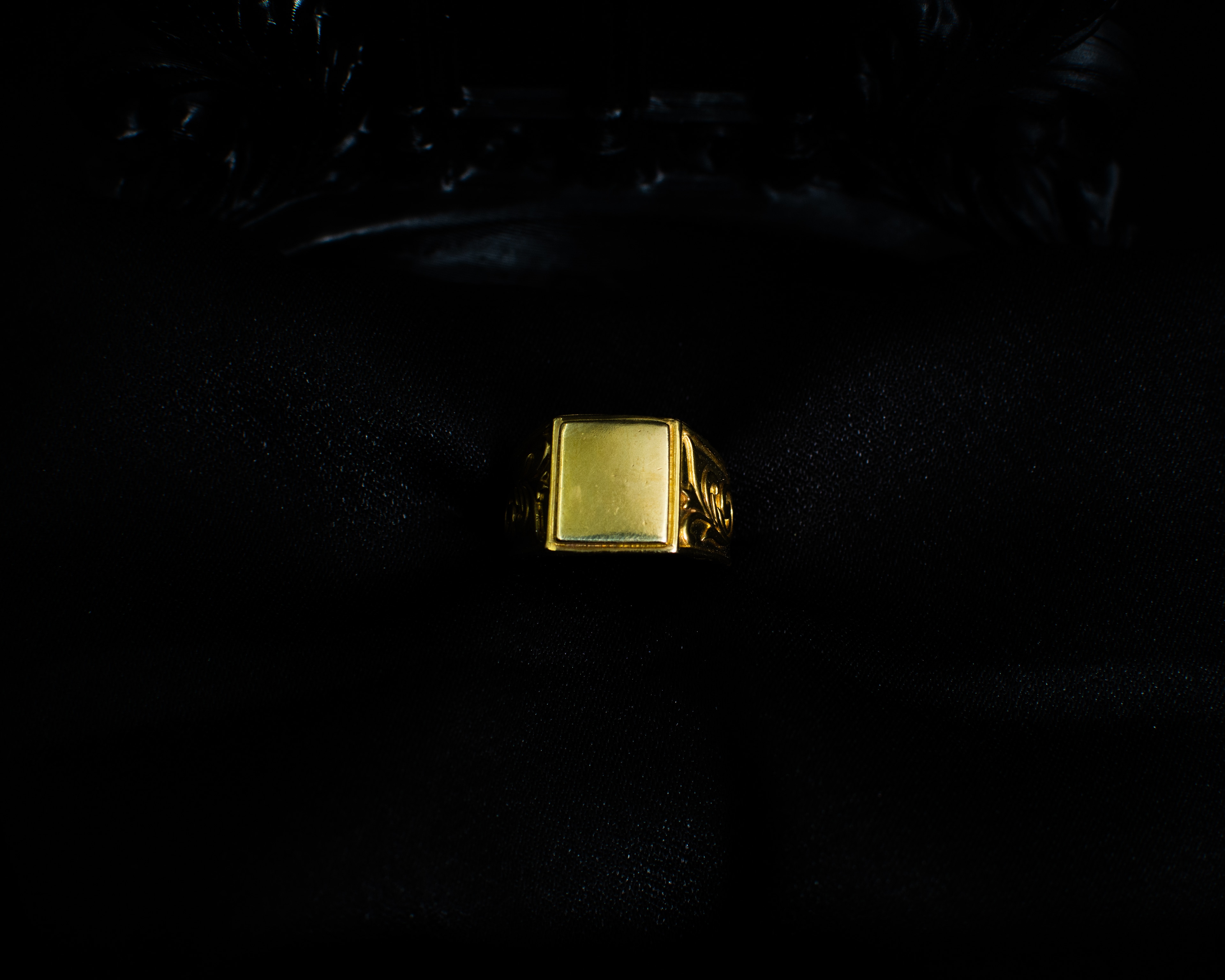 Gold Signet Ring 1 main view on black satin