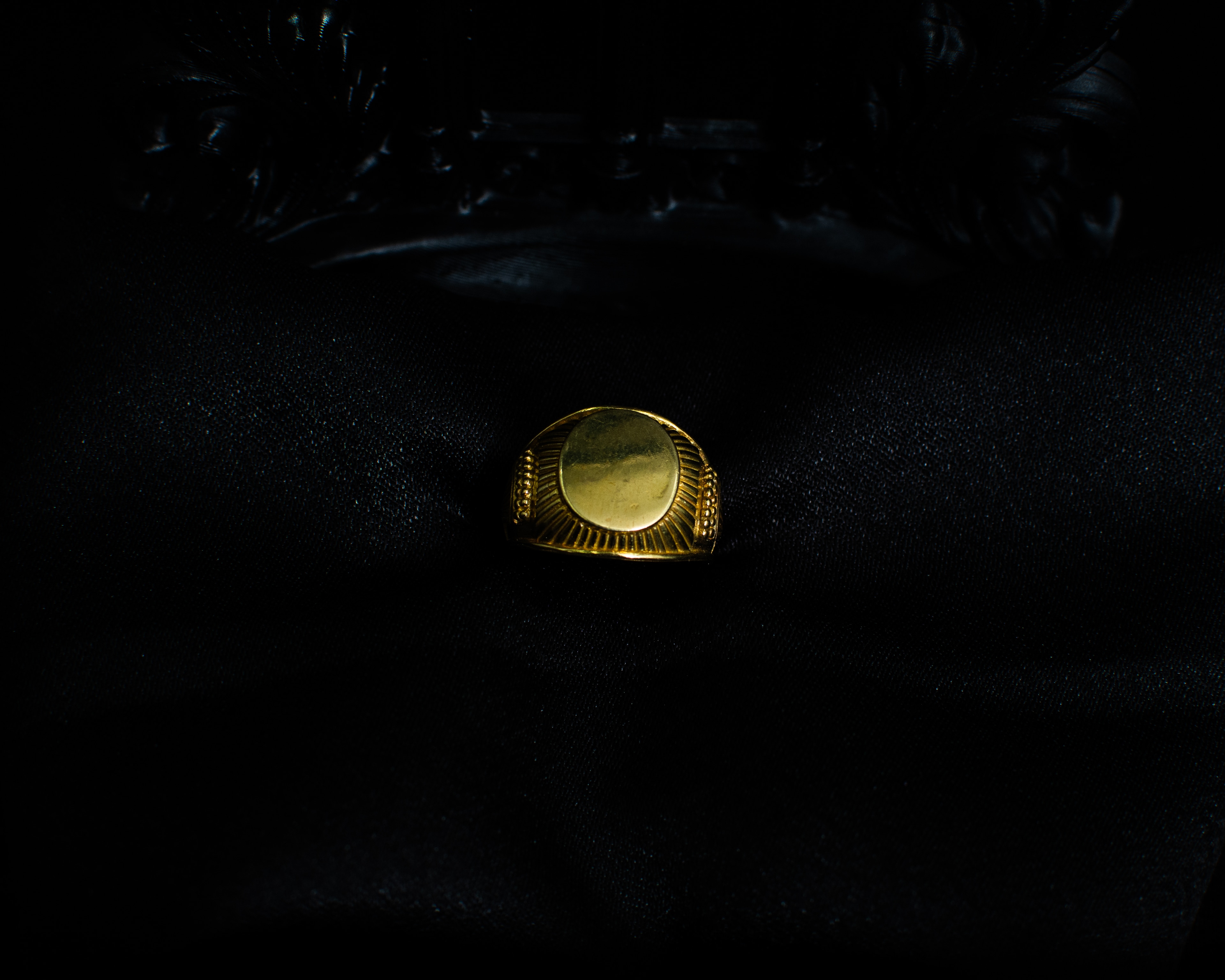 Gold Signet Ring 2 main view on black satin