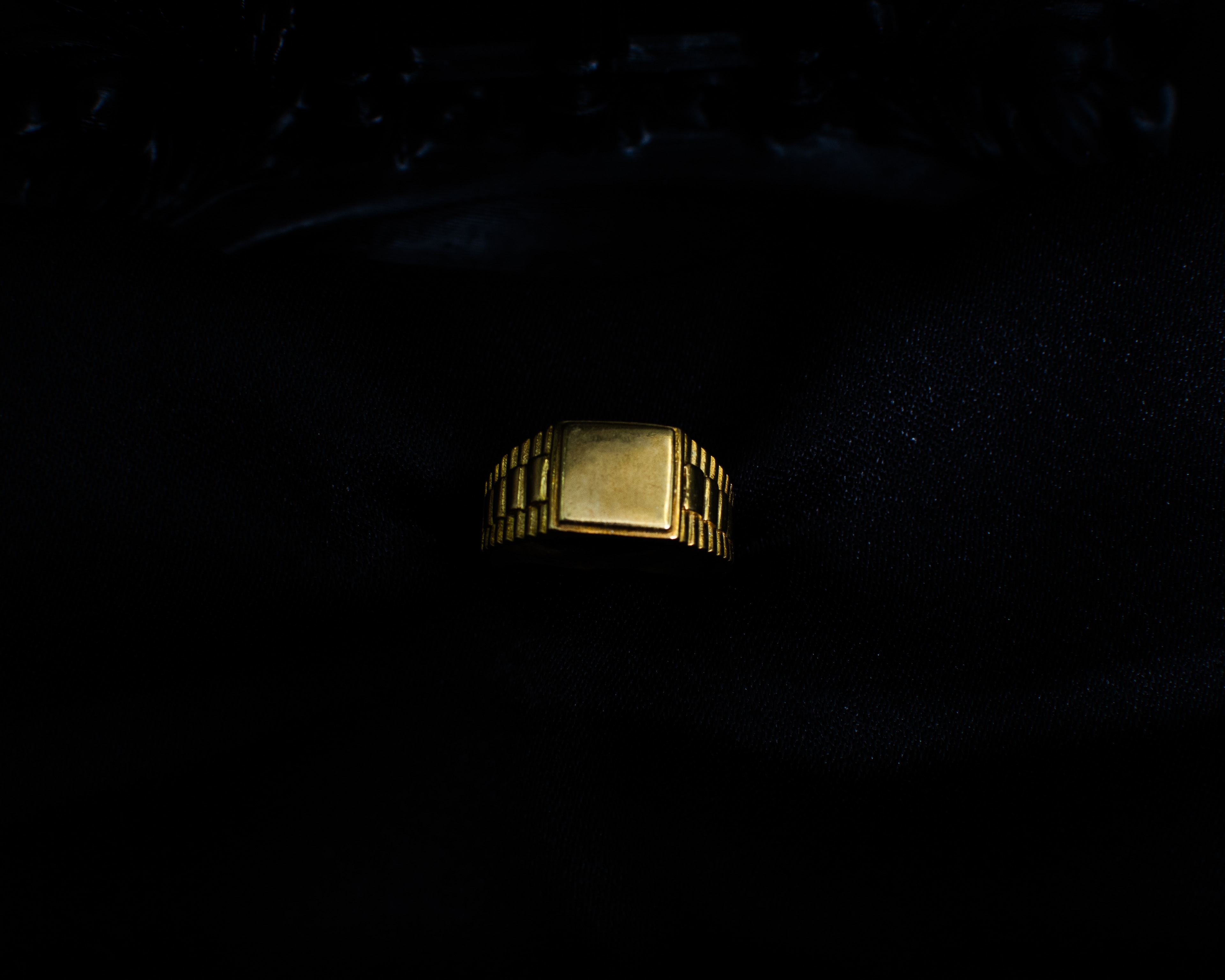 Gold Signet Ring 3 main view on black satin