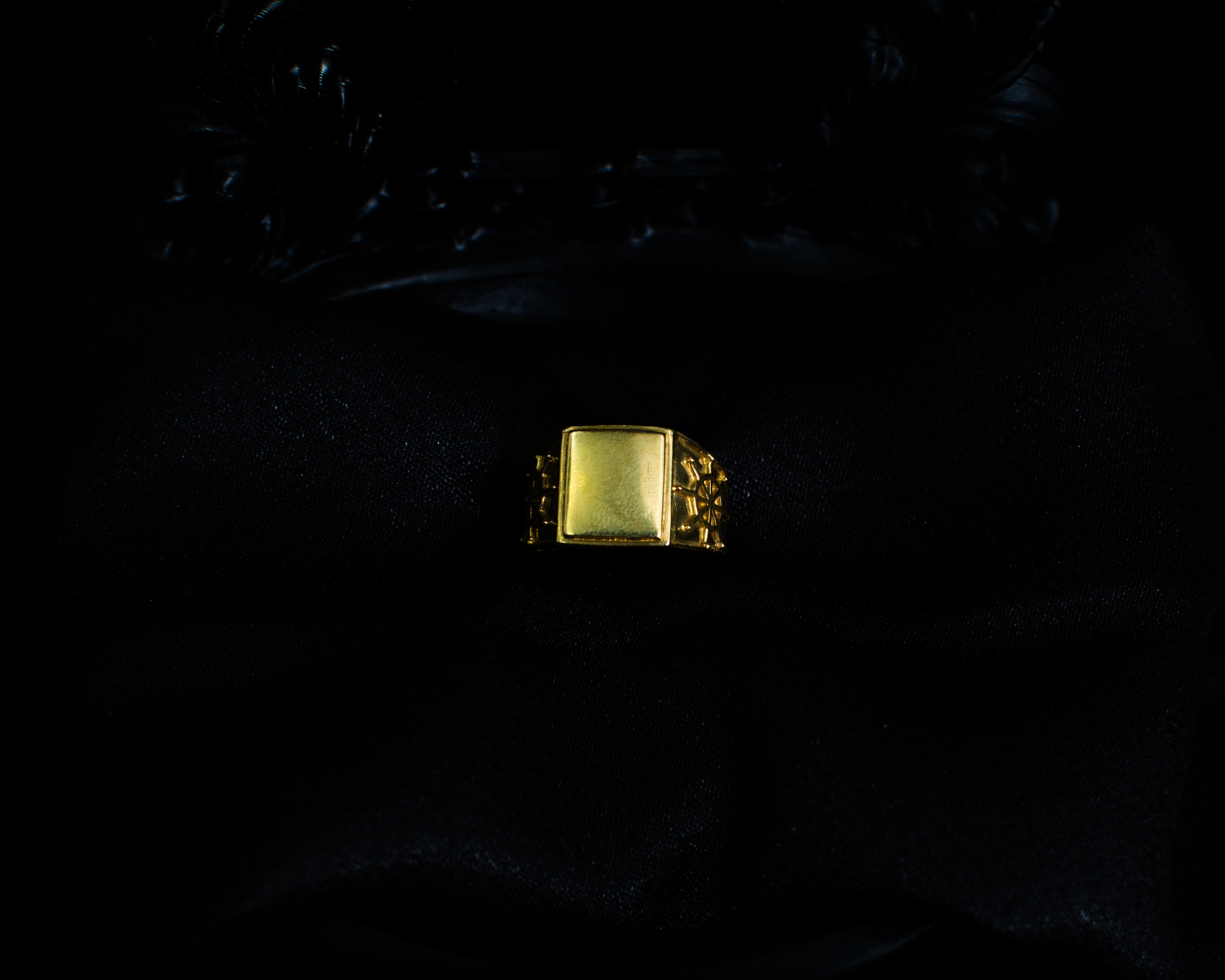 Gold Signet Ring 5 main view on black satin
